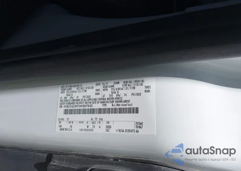 2017 Ford Transit-350 Xlt z USA, uszkodzony, nr VIN 1FBZX2ZM7HKB07622